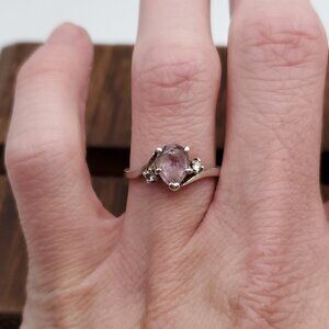 Size 7.25 925 Sterling Silver Dirty Amethyst And CZ Gemstones Ring
